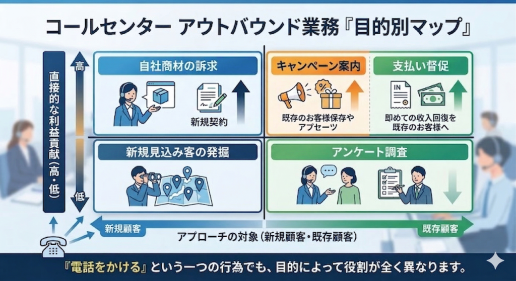 コールセンターアウトバウンド業務「目的別マップ」