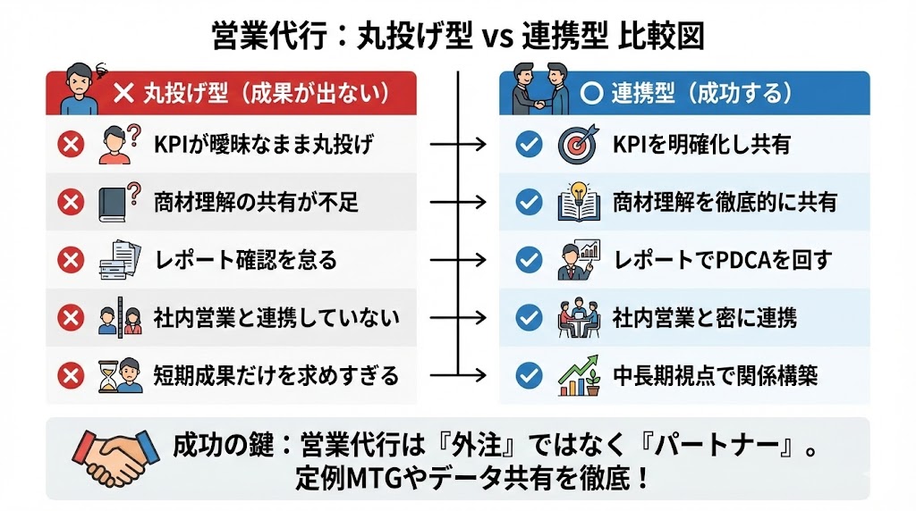 「丸投げ型 vs 連携型」比較図